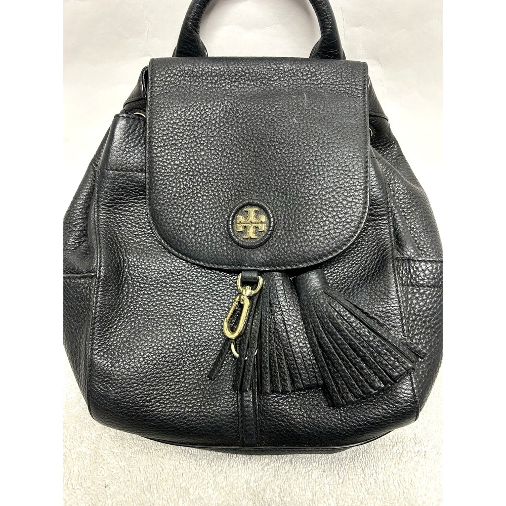 Tory Burch Whipstitch Black Pebbled Leather Mini Backpack Purse Handbag (SH)